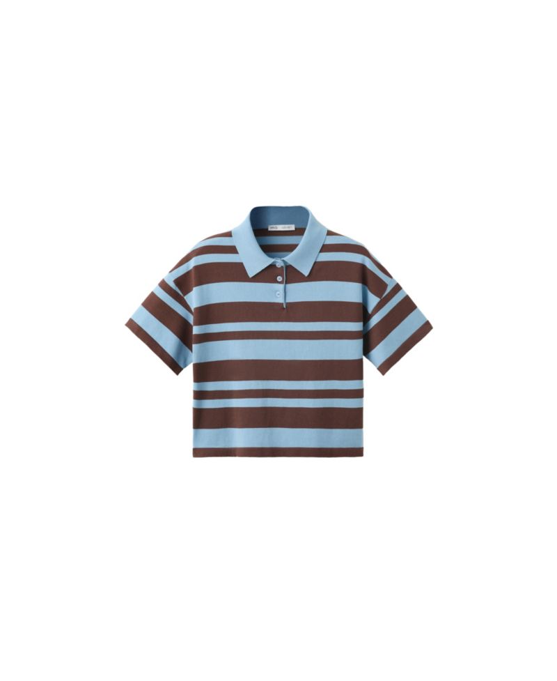 Women's Striped Short-Sleeve Cropped Cotton-Blend Polo Shirt