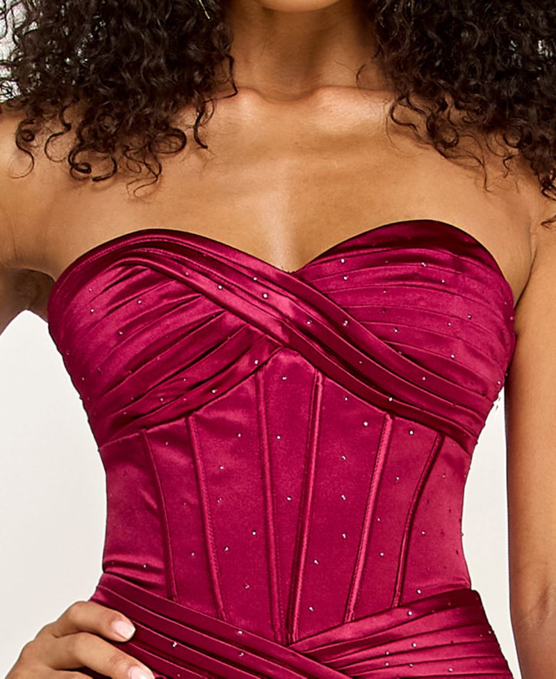 Juniors' Strapless Front Slit Dress