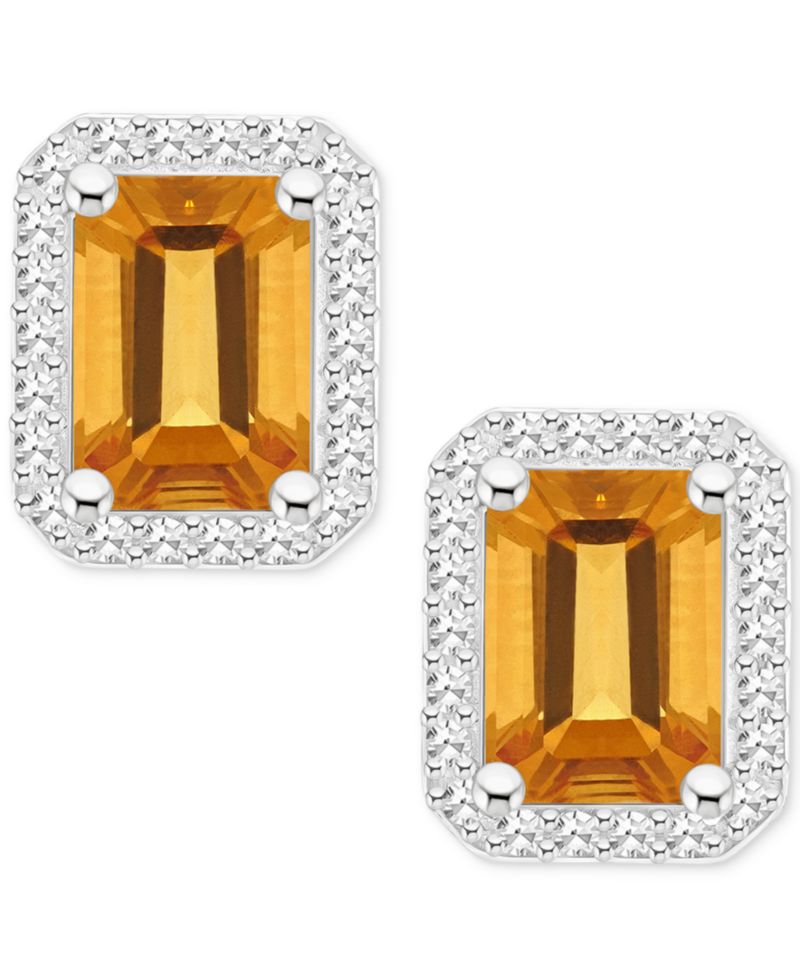 Amethyst (2 ct. t.w.) & Diamond (1/5 ct. t.w.) Halo Stud Earrings in Sterling Silver (Also in Citrine, Garnet, Peridot, & Blue Topaz)