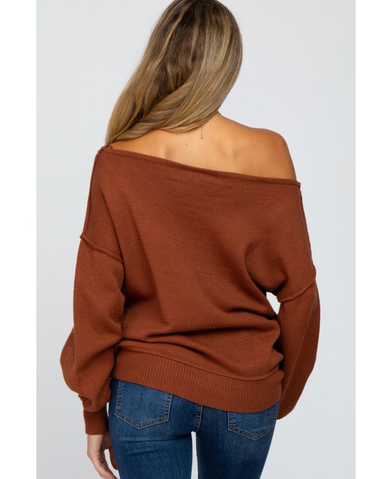 Women's Camel Boat Neck Bubble Sleeve Sweater