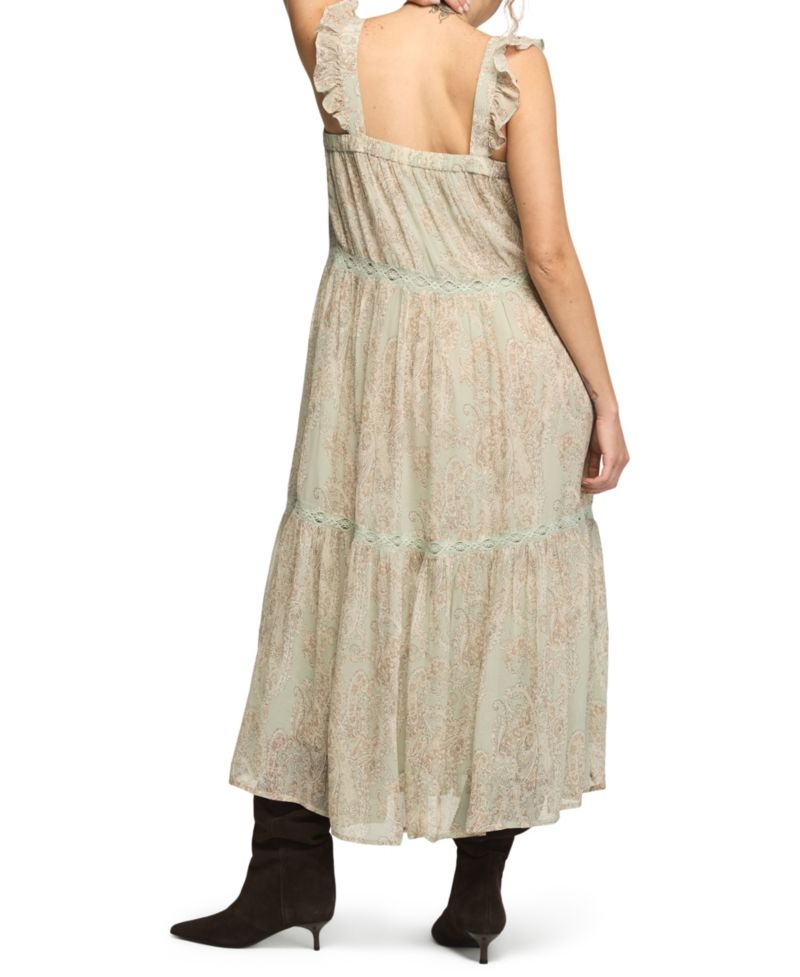 Women's Tiered Henley Maxi Boho Paisley-Print Dress