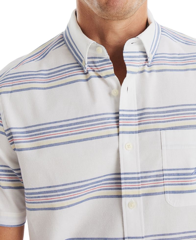Men's Short Sleeve Button-Down Striped Oxford Shirt