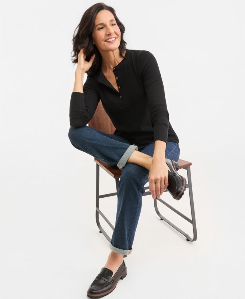 Women's Waffle-Knit Long-Sleeve Henley