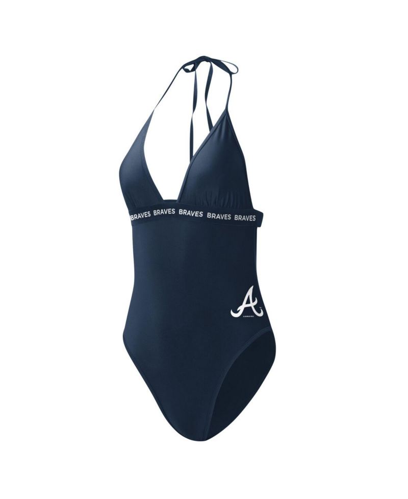 Women's Navy Atlanta Braves Full Count One-Piece Swimsuit