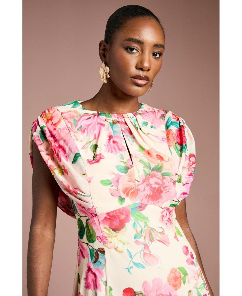 Women's Floral Chiffon Midi Dress