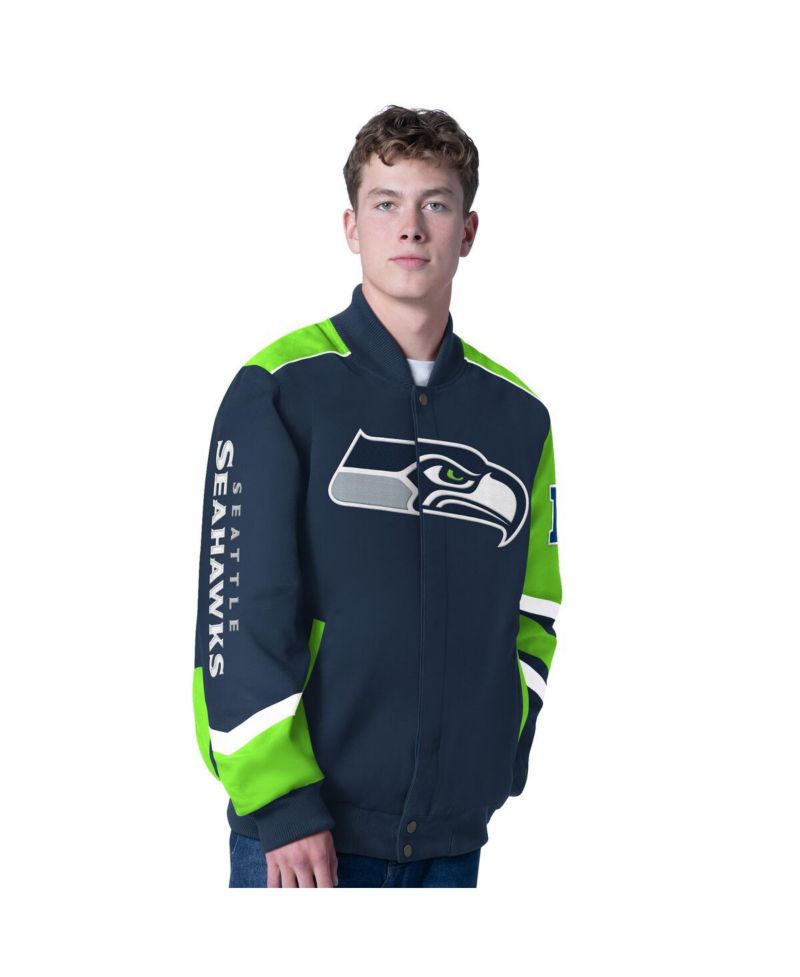 Men's College Navy Seattle Seahawks Prime Time Full-Zip Racing Jacket