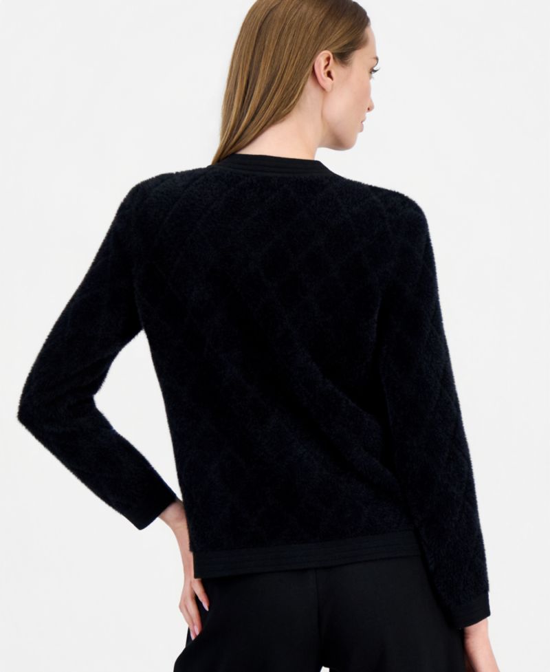 Women's Quilted Eyelash Yarn Cardigan