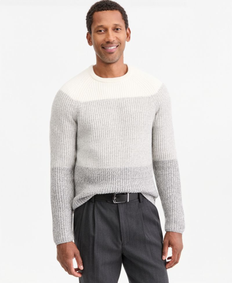 Men's Premium Blocked Chunky Crewneck Sweater, Macy's Exclusive