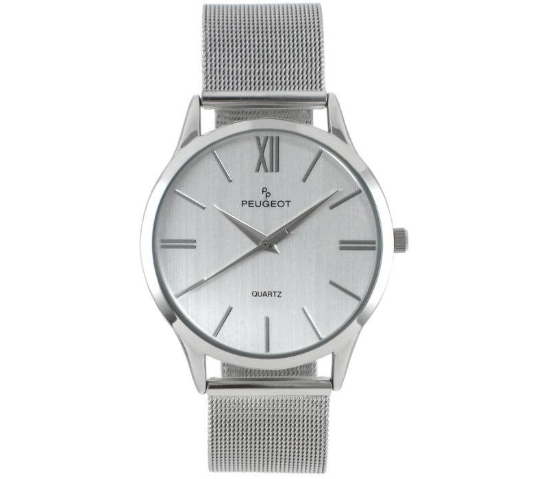 Men's 40mm Silver Dial Slim Case Stainless Steel Mesh Watch