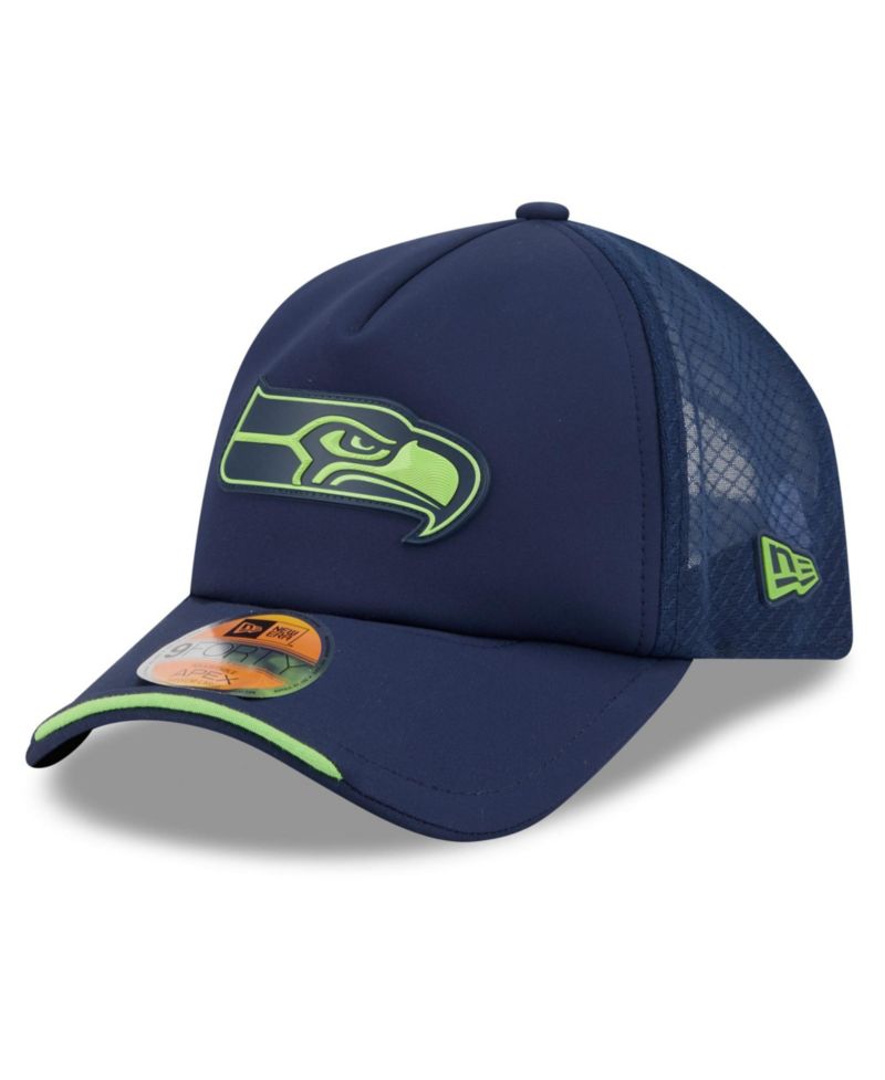 Men's College Navy Seattle Seahawks 2026 Sideline Apex 9FORTY Adjustable Trucker Hat