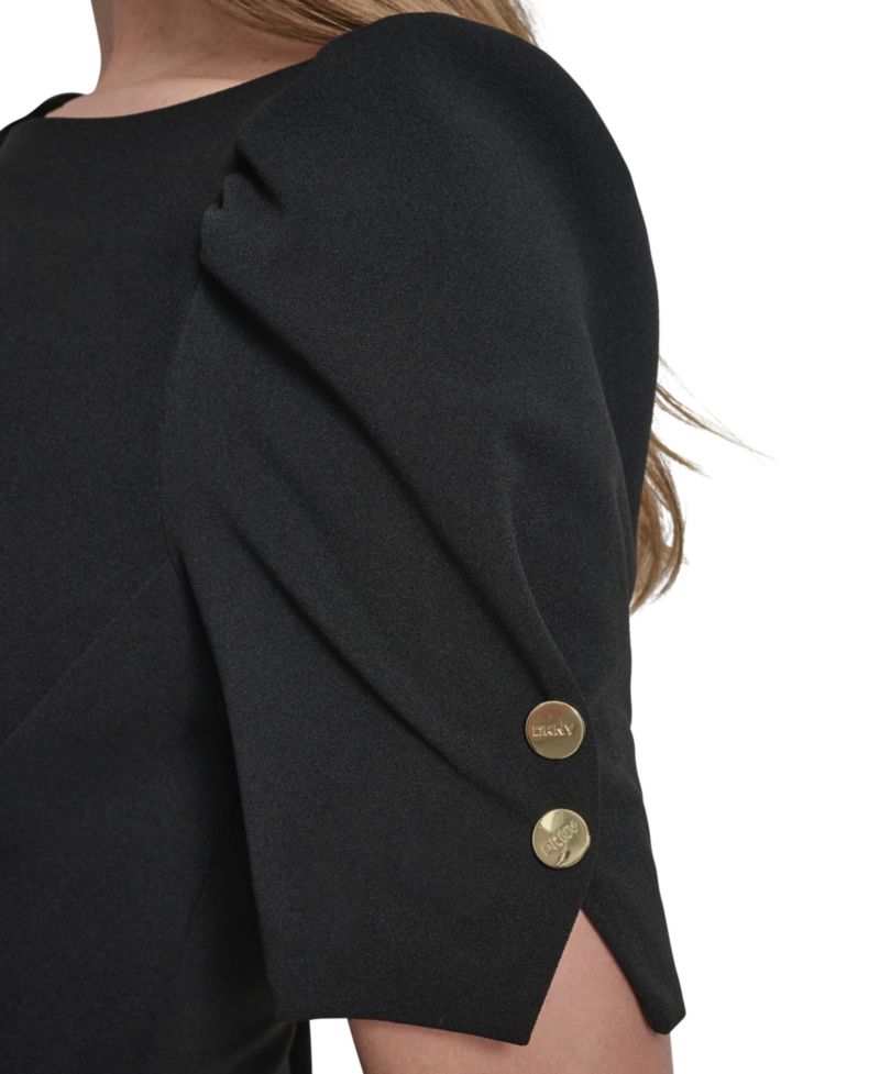 Women's Puff-Sleeve Ruched Boat-Neck Dress