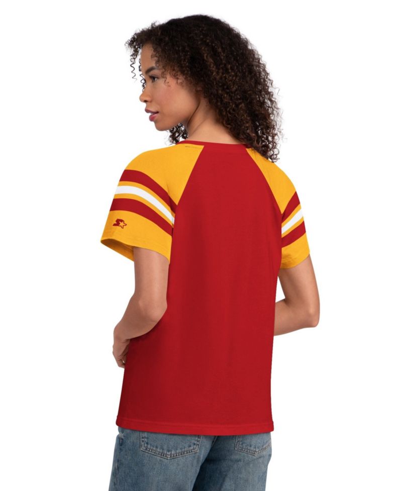 Women's Red Kansas City Chiefs Game On Notch Neck Raglan T-Shirt