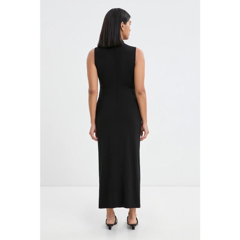 Women's Huron Fitted High-Neck Side-Gathered Sleeveless Jersey Midi Dress