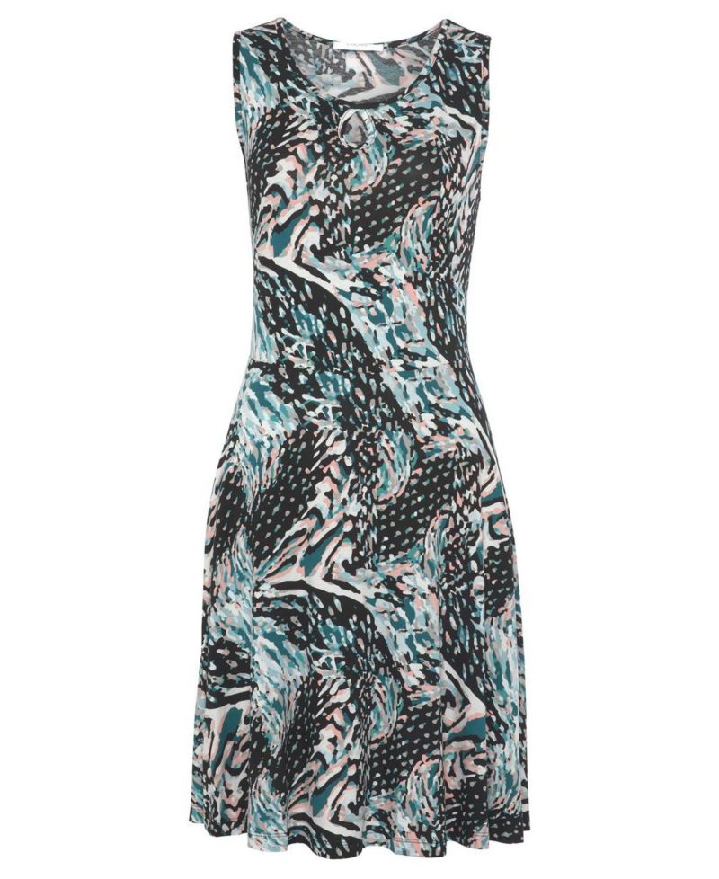 Women's Viscose Printed Keyhole Fit-and-Flare Short Dress
