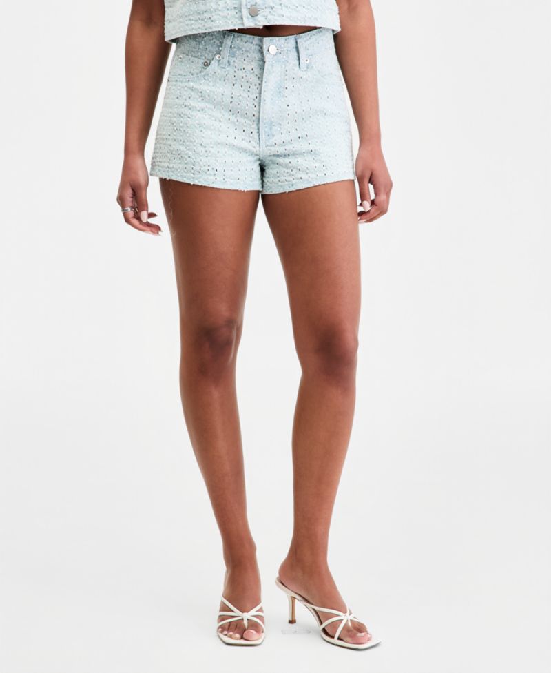 Women's Sequin Destructed Denim Shorts