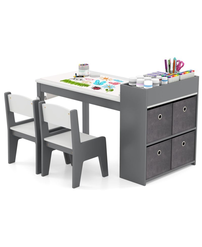 Paper Roll Activity Table with Storage for Ages 3+, Table and Chairs, 3-Piece Set