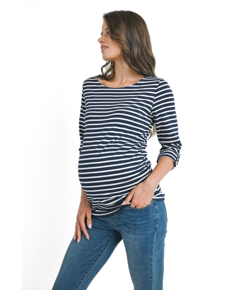 Maternity Striped Boat Neck Top