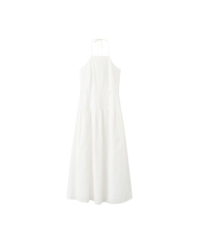 Women's Openwork-Embroidery Halter A-Line Cotton Dress