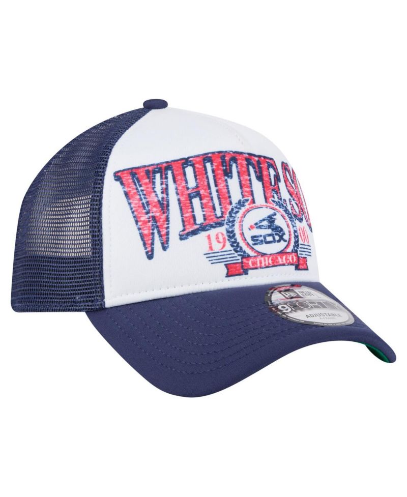 Men's White Chicago White Sox Distressed 9FORTY A-Frame Adjustable Trucker Hat
