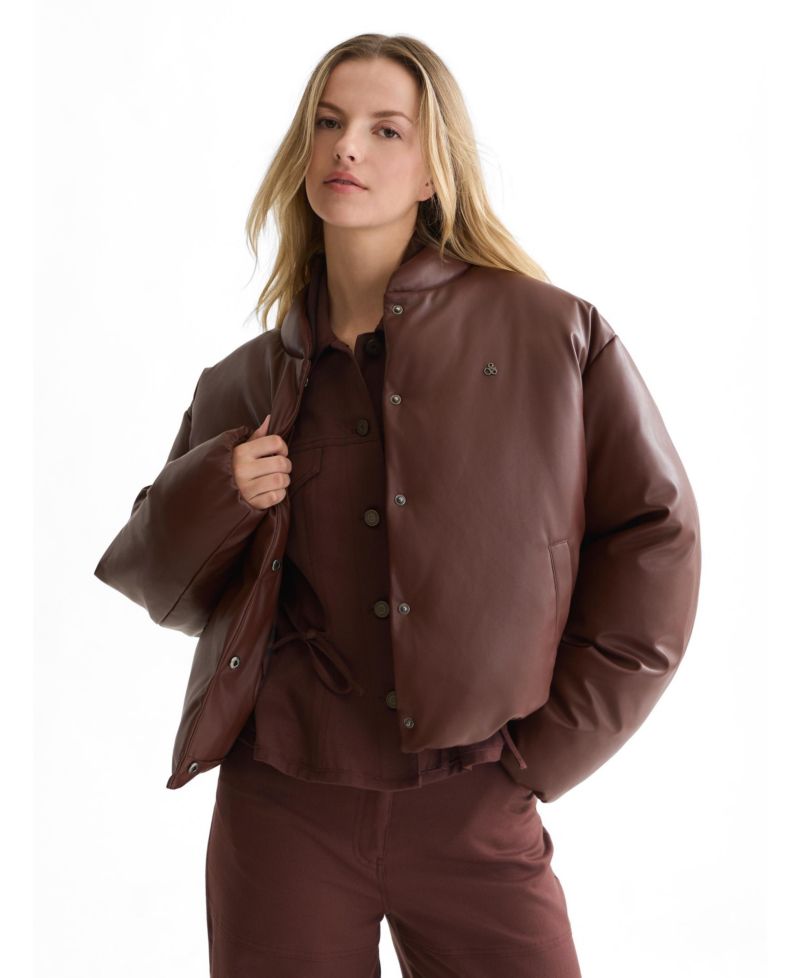 Women's Faux Leather Short Bomber Jacket