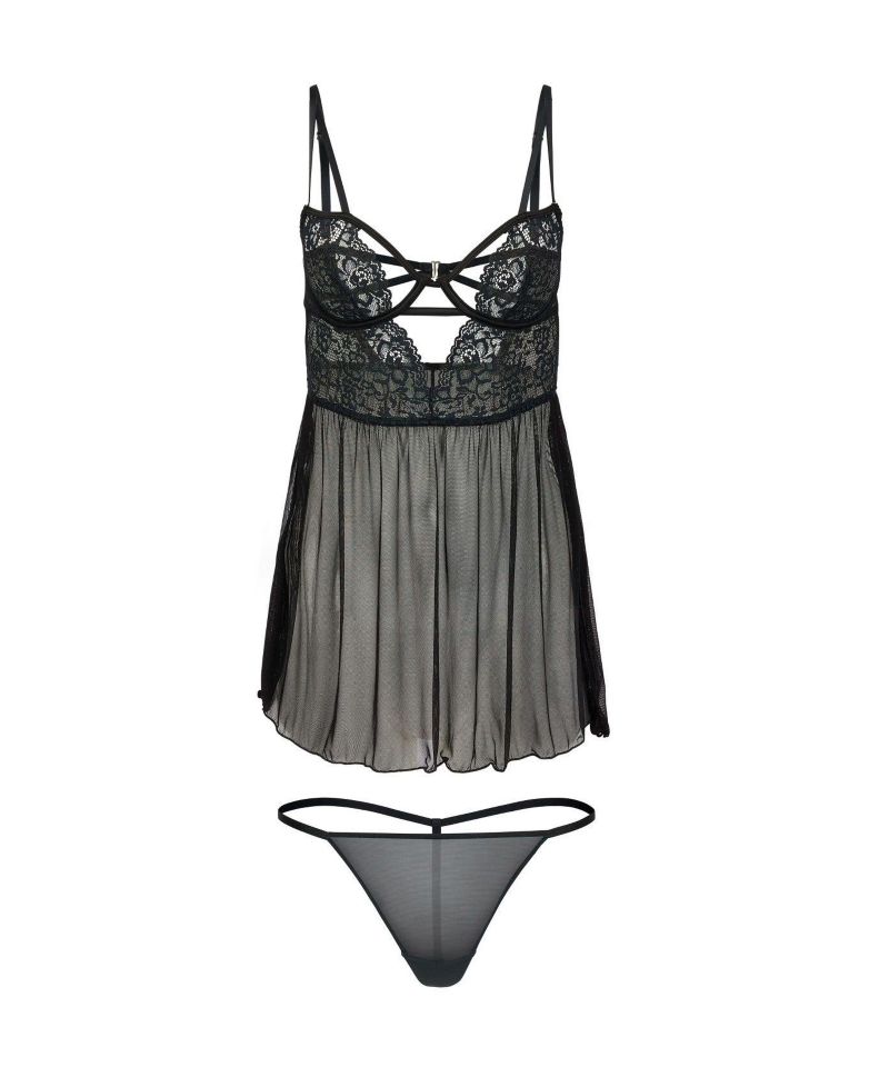 Plus Size Rae Unlined Babydoll and G-String Set Lingerie
