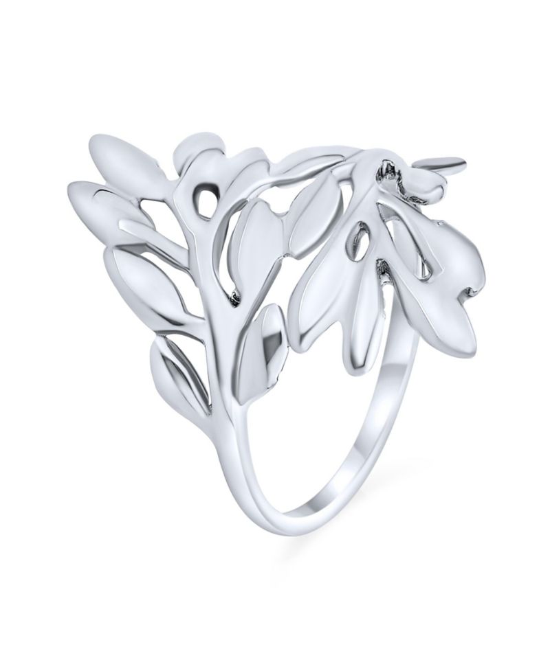 Nature-Inspired CZ Laurel Leaves Leaf Full Finger Ring .925 Sterling Silver