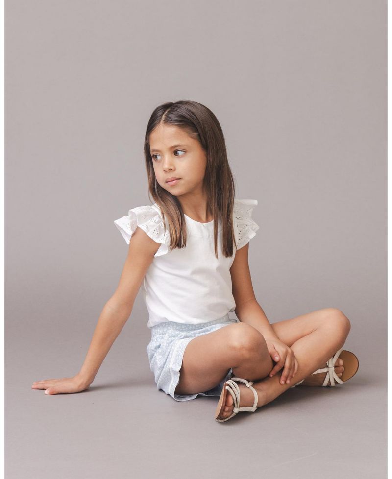 Hope and Henry Little and Big Girls' Organic Knit Top with Eyelet Flutter Sleeves