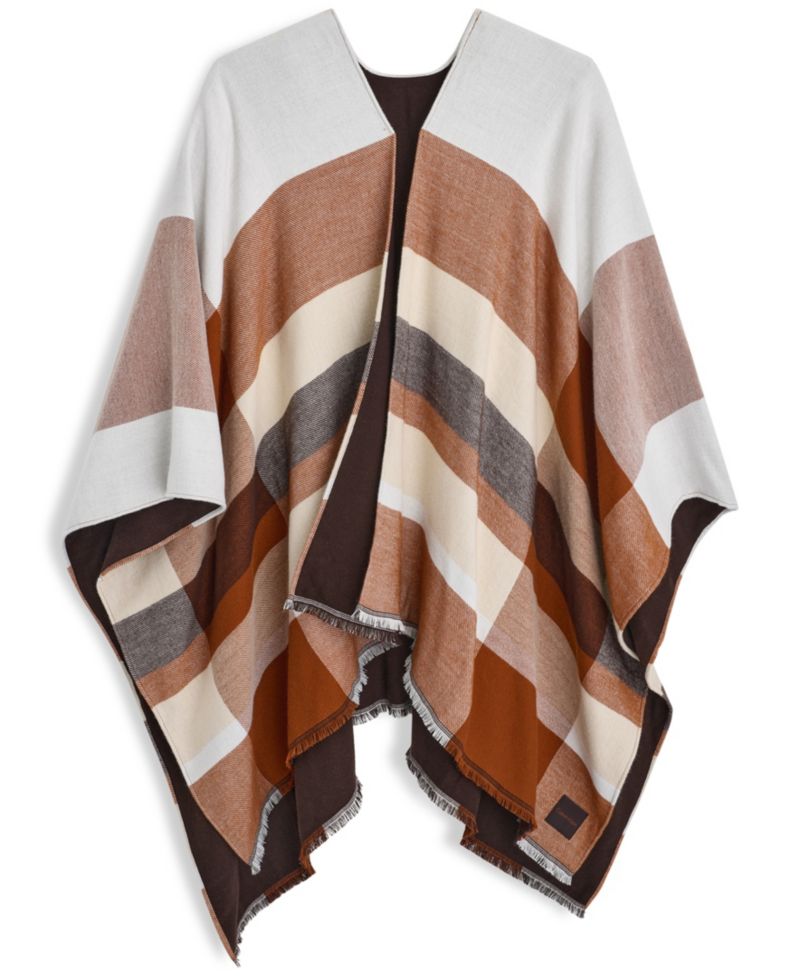 Reversible Double Face Colorblock Plaid Shawl Ruana