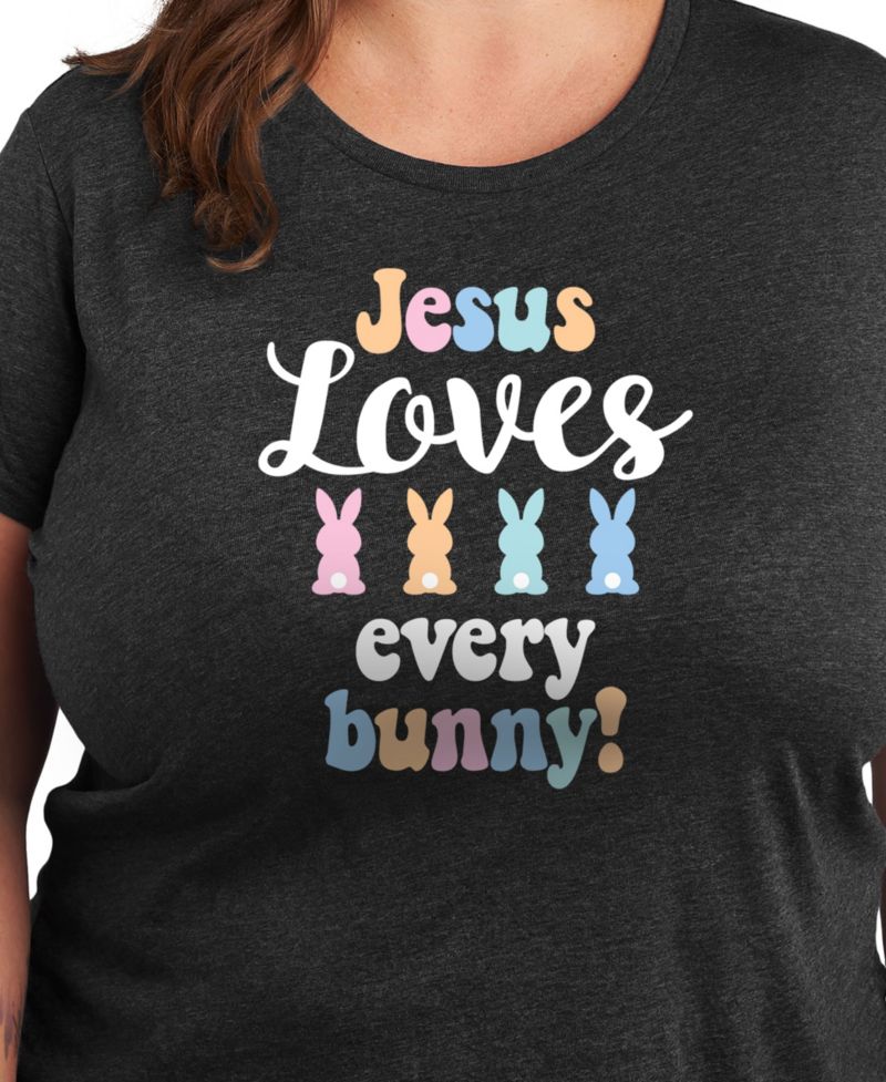 Plus Size Jesus Loves Every Bunny Easter Graphic Crew Neck T-Shirt