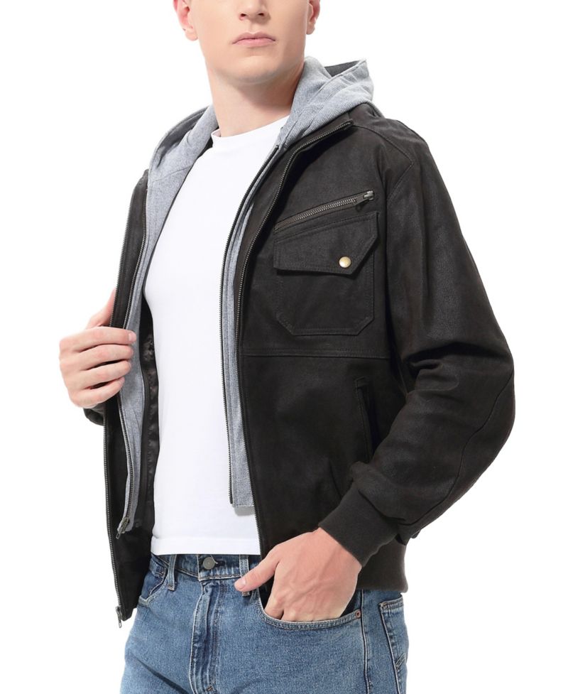 Men's Civic Distressed Leather Bomber Jacket