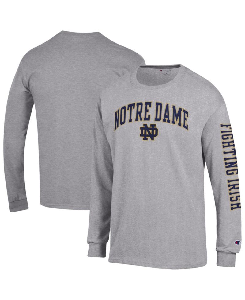 Men's Navy Notre Dame Fighting Irish Arch Over Logo 2-Hit Long Sleeve T-Shirt