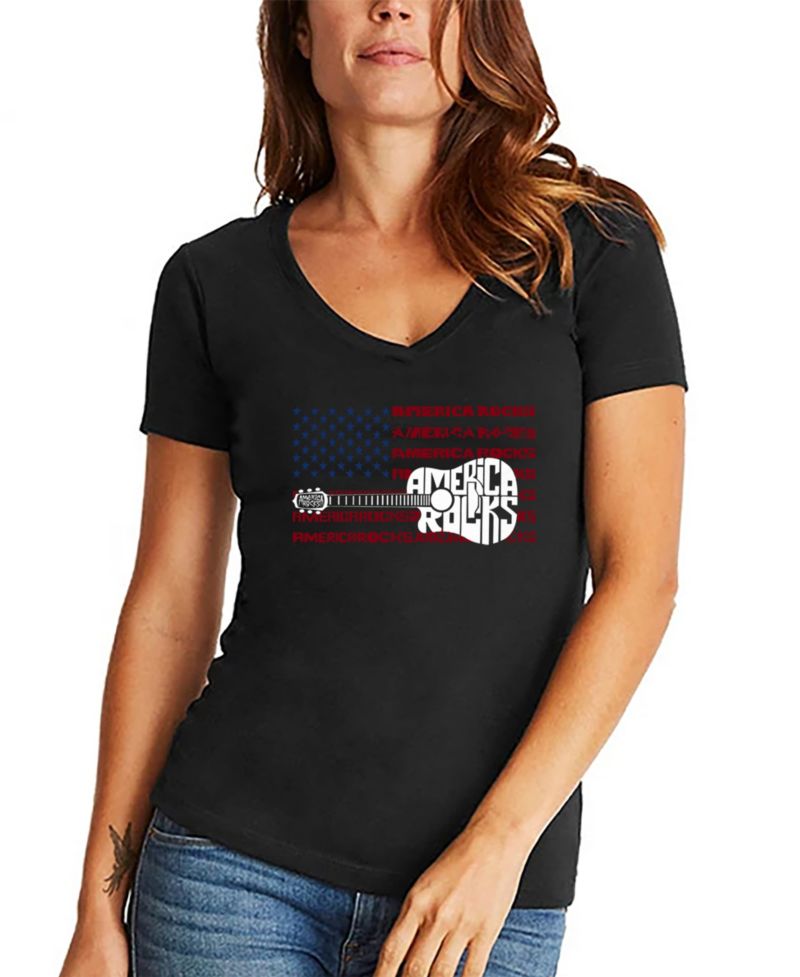 Women's America Rocks Word Art V-Neck T-Shirt