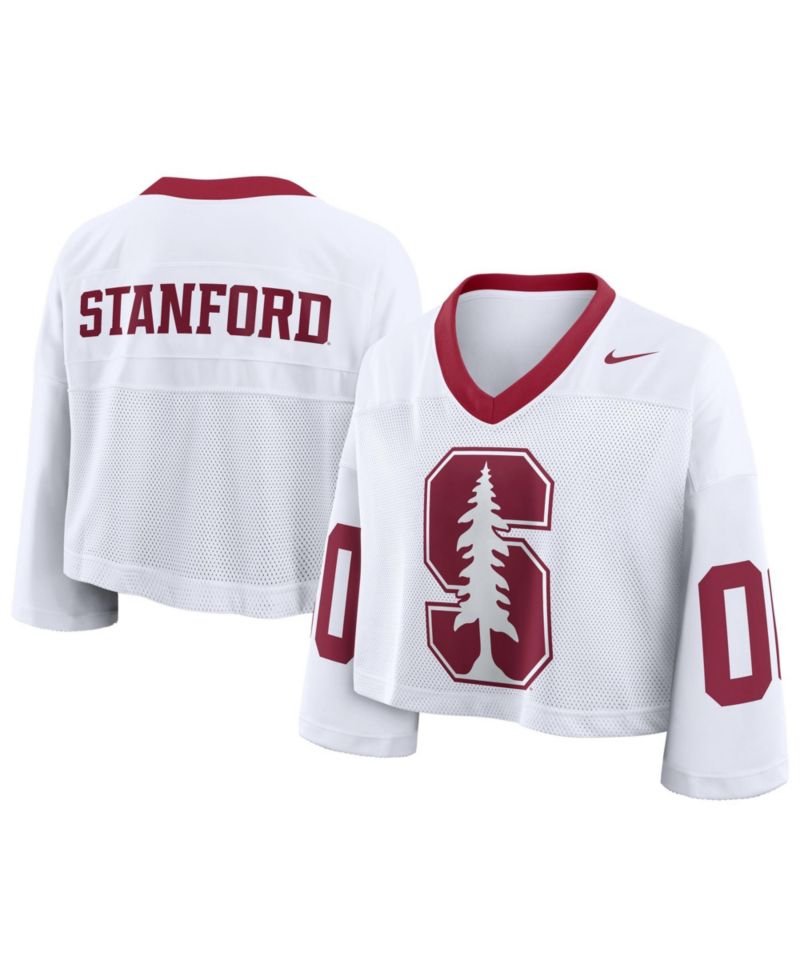 Women's White Stanford Cardinal Oversized Logo Cropped Fashion Jersey