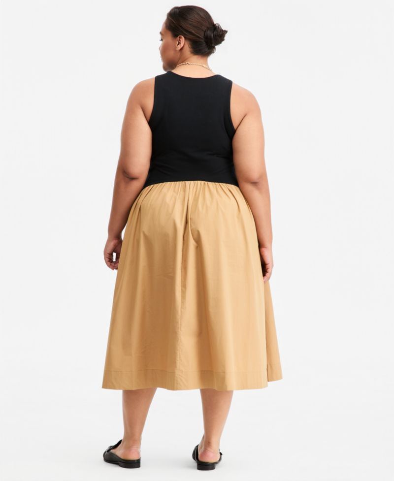 Women's Curved-Waist Mixed-Media Midi Dress