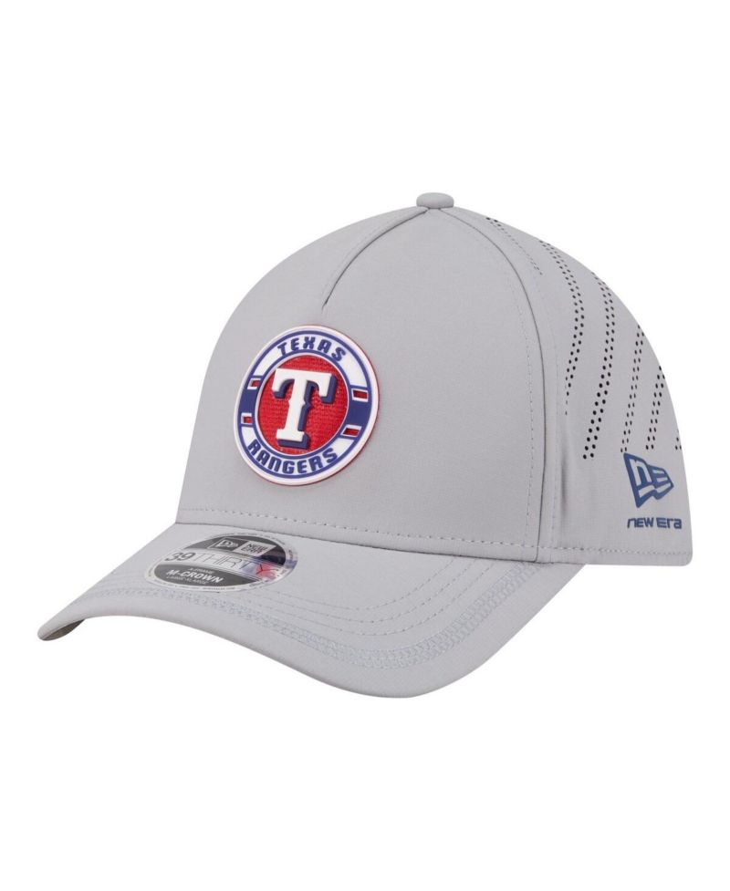 Men's Gray Texas Rangers Patch 39THIRTY A-Frame M-Crown Perforated Flex Hat