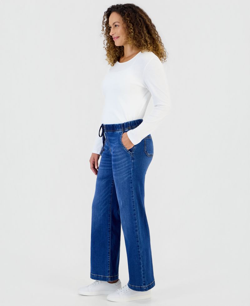 Petite High-Rise Wide-Leg Pull-On Jeans