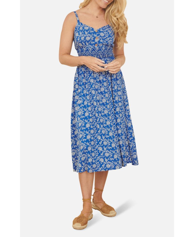 Women's Printed Sweetheart Neckline Midi Dress