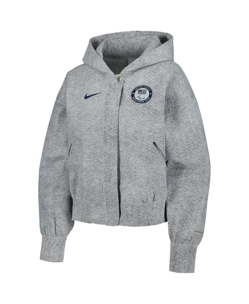 Women's Gray U.S. Paralympics 2024 Paralympics Media Day Oversized Cropped Performance Full-Zip Hoodie Jacket