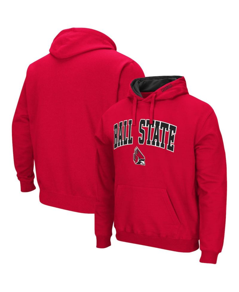 Men's Cardinal Ball State Cardinals Arch and Logo Pullover Hoodie