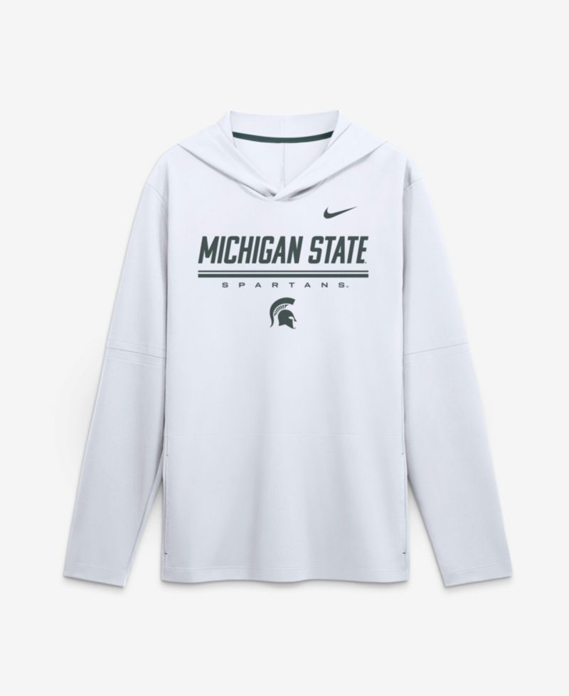 Men's White Michigan State Spartans 2026 Sideline Lightweight Long Sleeve Hooded Dri-FIT T-Shirt