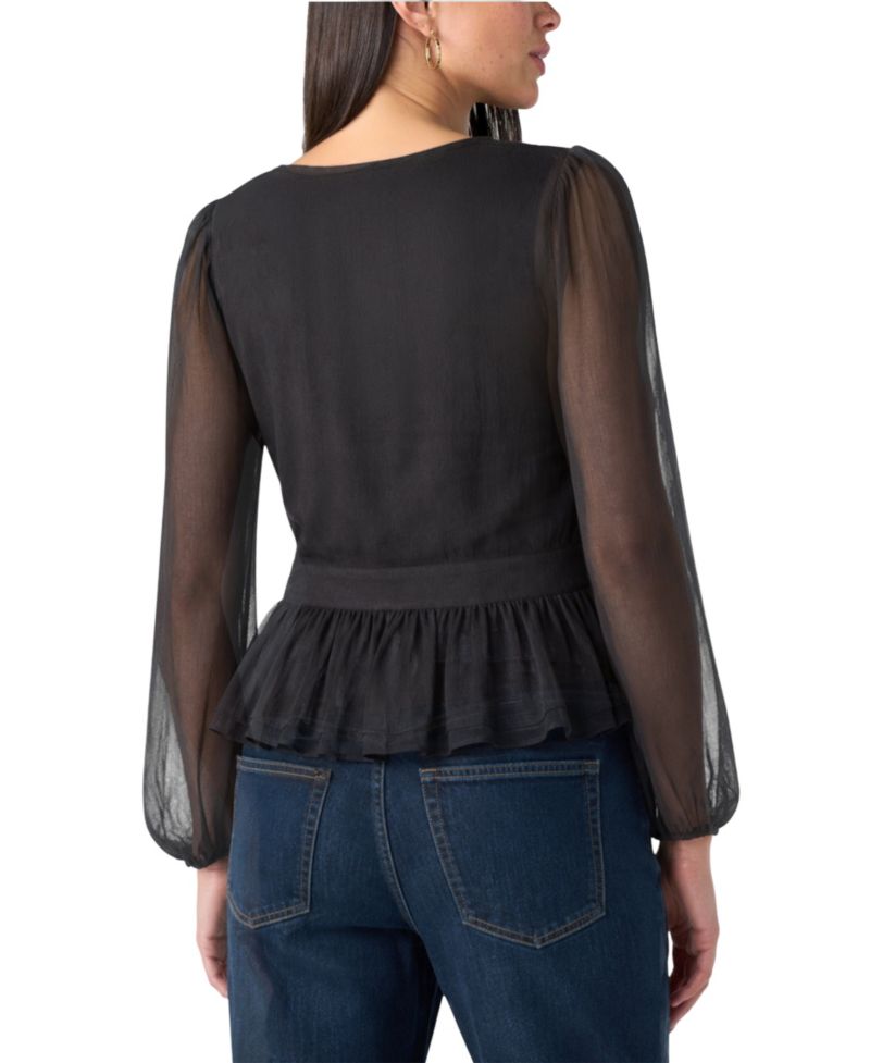 Women's Floral-Embroidered Tie-Front Blouse