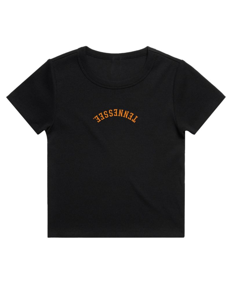 Women's Black Tennessee Volunteers Upside Down Embroidery Ribbed Cropped T-Shirt