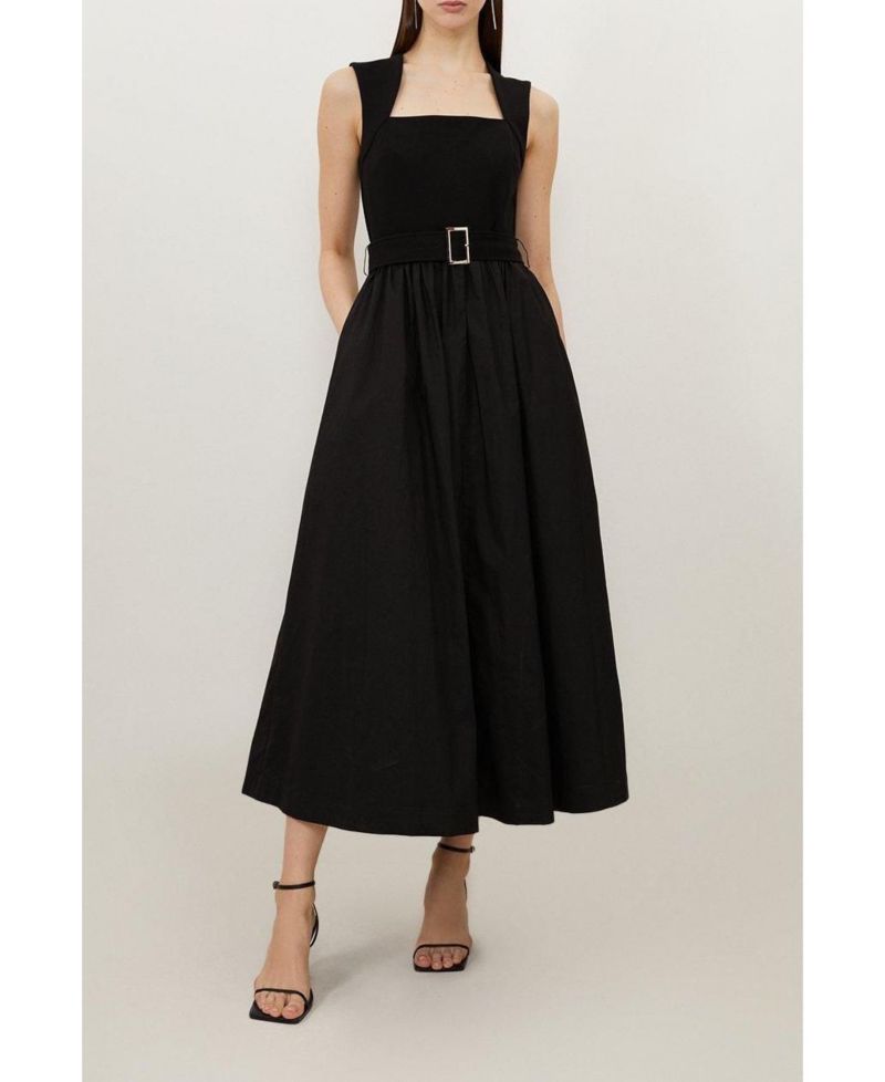Women's Square Neck Belted Maxi Dress