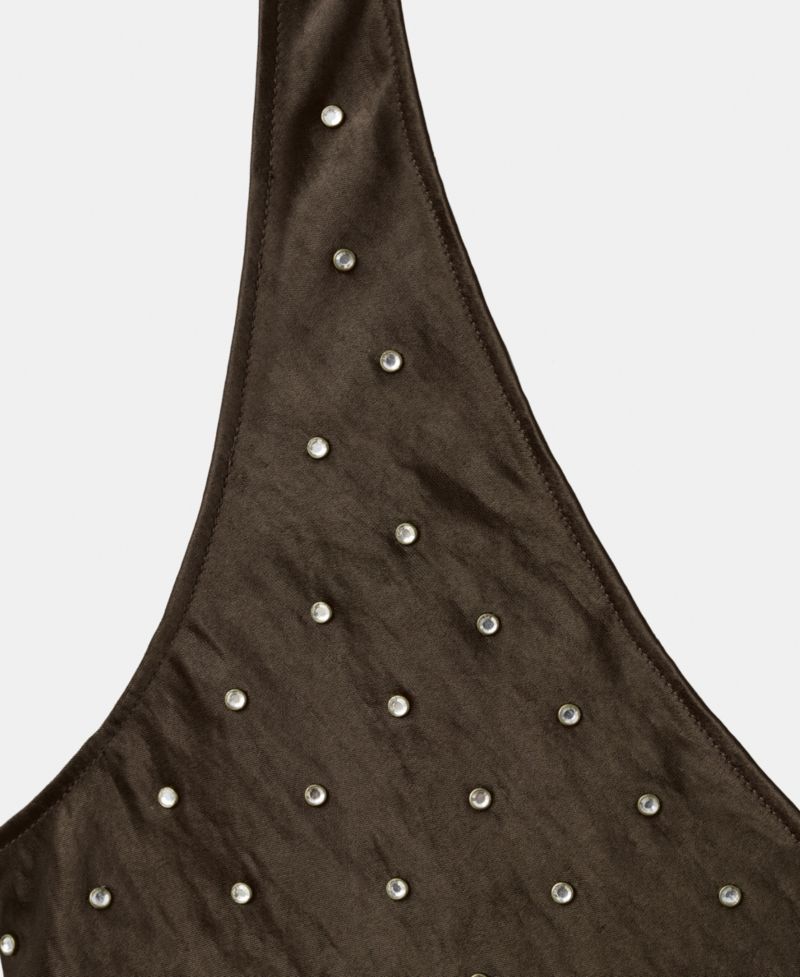 Women's Crystals Satin Crinkled-Effect Top