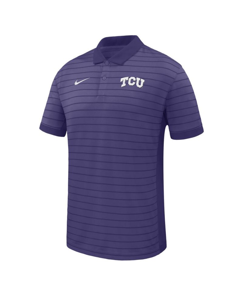 Men's Purple TCU Horned Frogs 2025 Early Season Coaches Sideline Victory Stripe Performance Polo Shirt