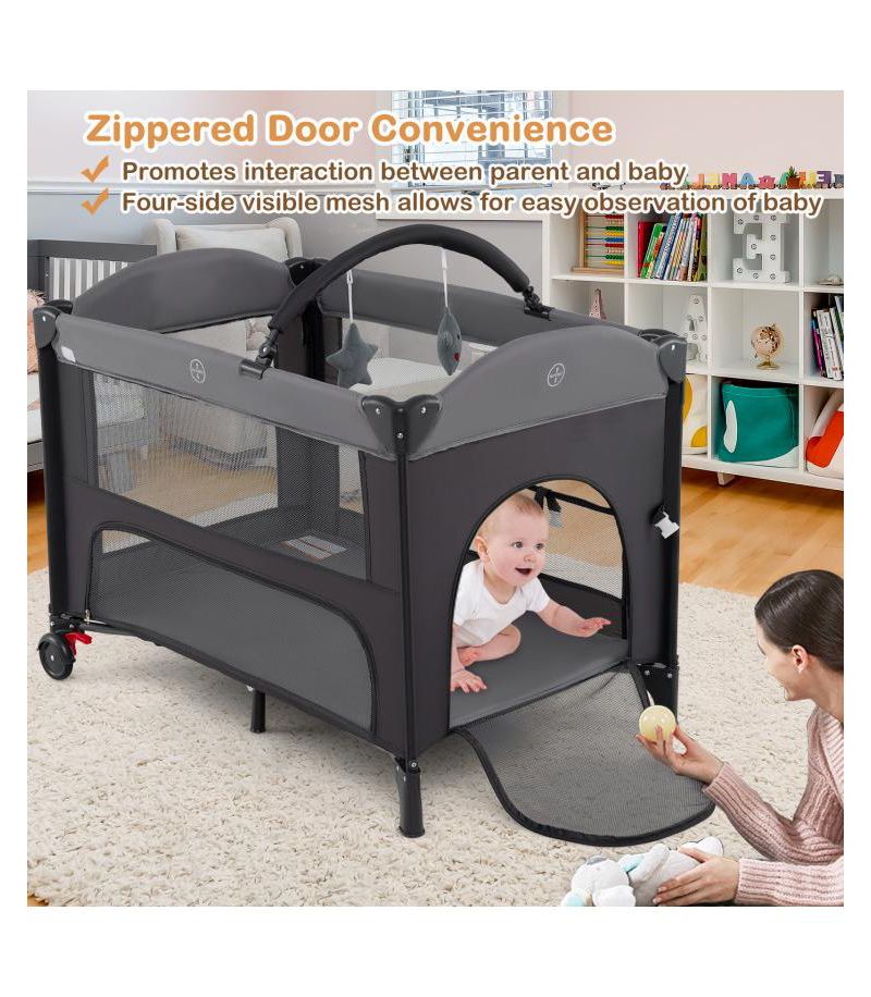 4-Level Adjustable Baby Bassinet with Foldable Design and Plush Mattress Changing Table