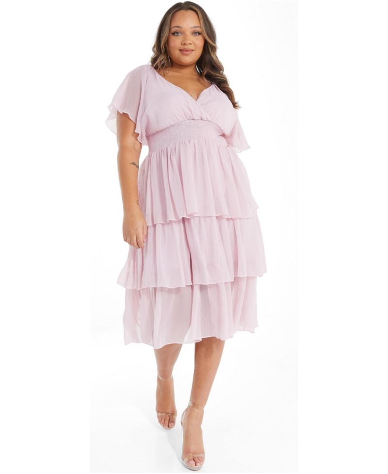 Women's Plus Size Chiffon Glitter Tiered Dress