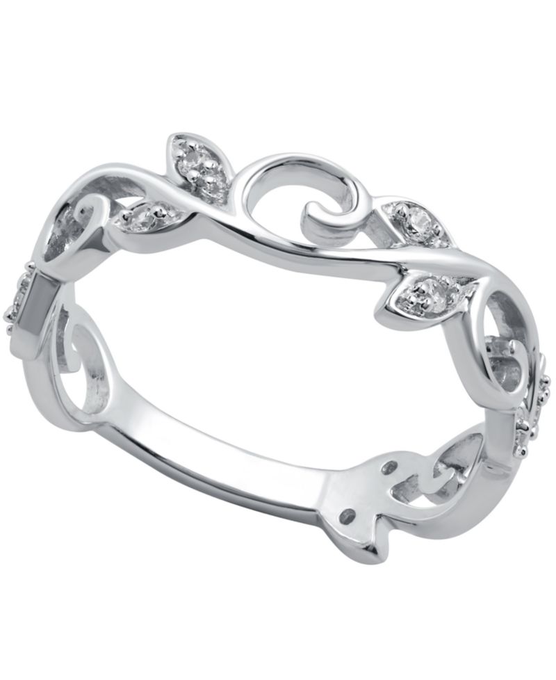 Diamond Vine & Leaf Ring (1/10 ct. t.w.) in Sterling Silver