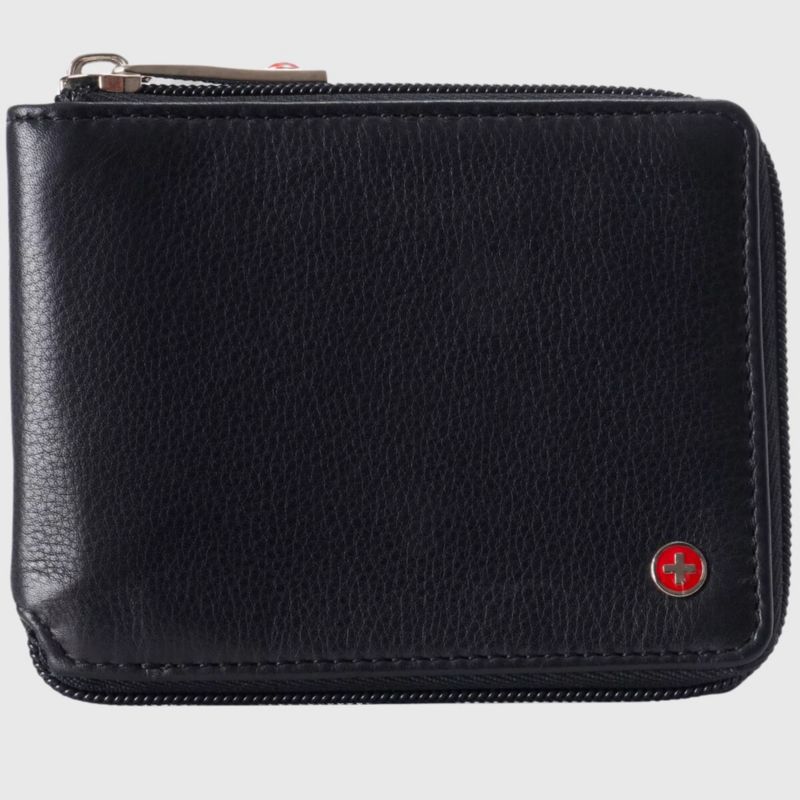 Men's Logan Zipper Bifold Wallet | All-Around Zip Closure | 13 Card Slots 2 Bill Sections | RFID Protected Premium Leather | Gift Box
