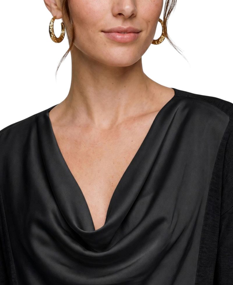 Women's Cowl Neck Satin Front Sweater